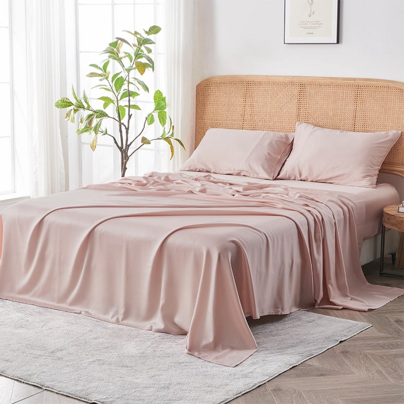 Sijo AiryWeight Tencel Sheet Set, 100% Lyocell Derived from Eucalyptus, Buttery Soft, Architectural Digest Best Cooling Sheets Winner - 3pc - 2 Pillowcases 1 Fitted (Blush, King) - Image 1